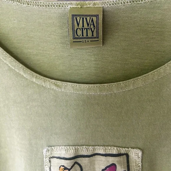 VINTAGE VIVA CITY USA Green Patchwork Cotton Oversized Lagenlook Midi Dress | L - Picture 2 of 15